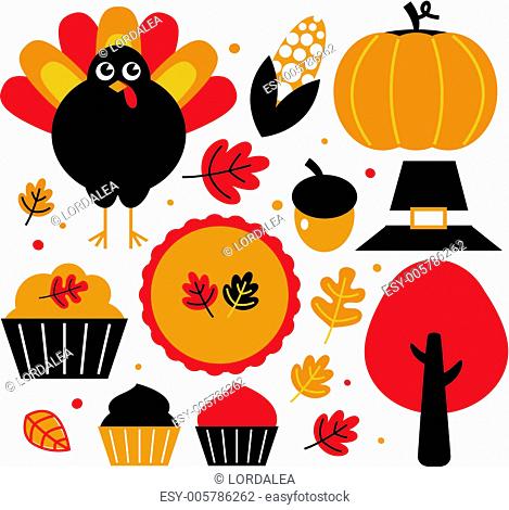 Colorful thanksgiving design elements isolated on white