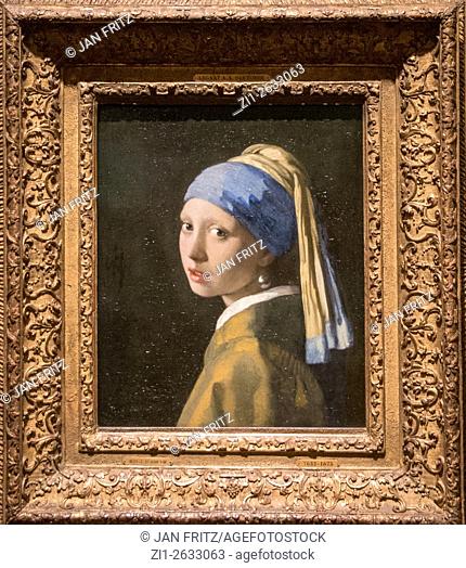 'Girl with the pearl earring' by dutch painter Johannes Vermeer in Mauritshuis in Den Haag Holland