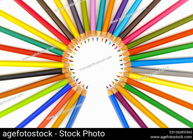 many colored pencils in abstract teamwork
