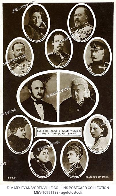 Queen Victoria (1819-1901) and Prince Consort Albert (1819-1961) and their Family (from top left, going across and then down): Victoria