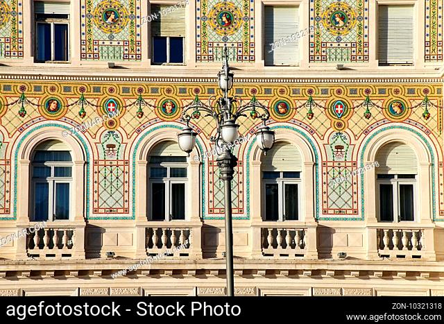 Facade of Government Palace on Piazza Unita d'Italia in Trieste, Italy. Trieste is the capital of the autonomous region Friuli-Venezia Giulia