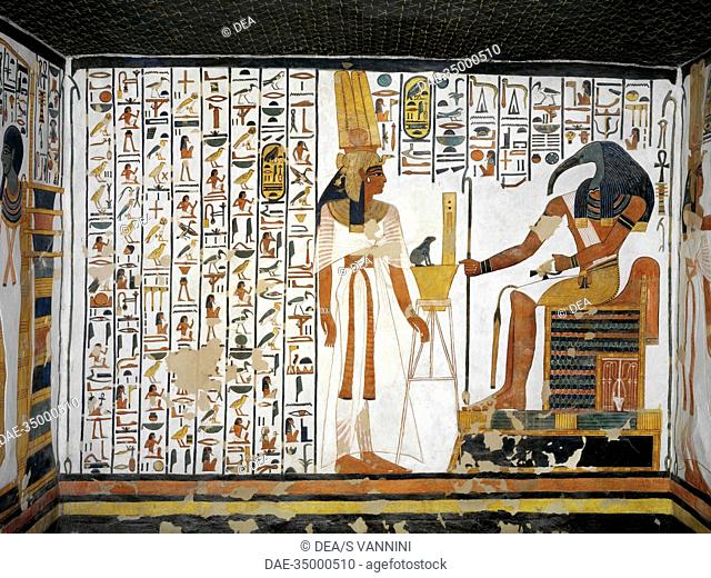 Egypt, Thebes (UNESCO World Heritage List, 1979) - Luxor - Valley of the Queens. Tomb of Nefertari. Annex to antechamber. Mural paintings
