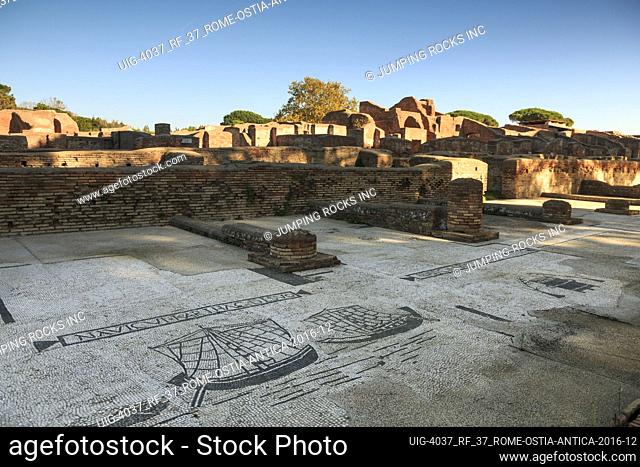 Mosaics at Square of the Guilds (Piazzale delle Corporazioni), Ostia Antica ruins, near Rome, Italy
