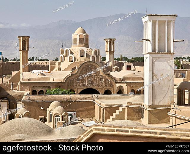 City view of Kaschan - the Borujerdi Burgerhaus and typical wind towers in the historic center of the Iranian city of Kaschan, taken on April 29th, 2017
