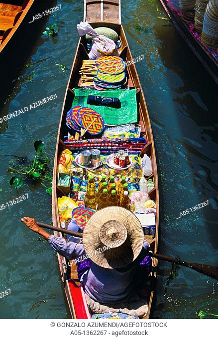 Seller in the Damnoen Saduak floating market, 100 km away from Bangkok Thailand