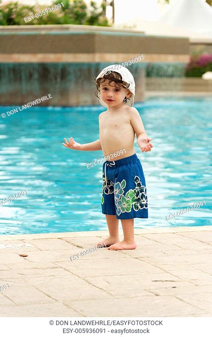 Young boy playing in a pool, St. John, USVI
