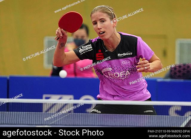 10 January 2021, Berlin: Kristin Lang from SV DJK Kolbermoor in action against B. Eerland from ttc eastside berlin during the final of the German Table Tennis...
