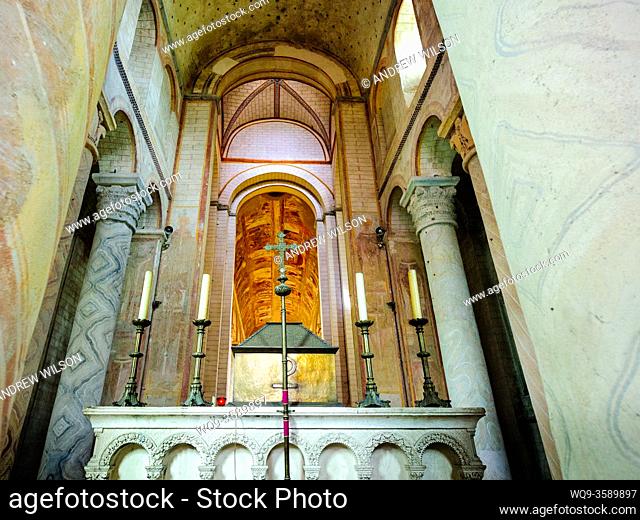 Interior view of the Abbey church of Saint Savin, Indres, France. The Abbey became a World Heritage Site in 1983