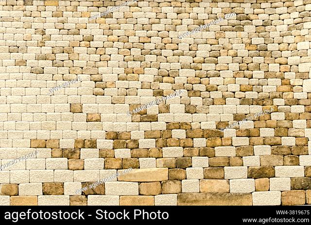 Side wall of the Sungnyemun gate, made of big bricks of stone. Seoul, South Korea