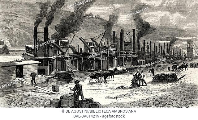 Ohio and Monongahela steamboats, Pittsburgh, United States of America, illustration from the magazine The Graphic, volume XIV, no 366, December 2, 1876