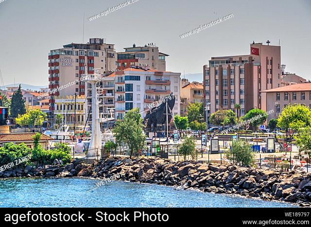 Canakkale, Turkey - 07. 24. 2019. Embankment of the Canakkale city in Turkey on a sunny summer morning