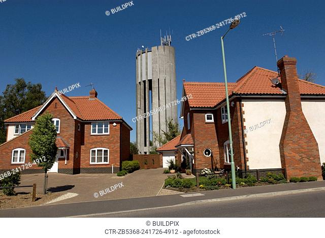 Detached houses near water tower, Ipswich, Suffolk, UK