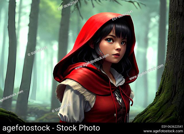 Little Red Riding Hood illustration. Fairy tale concept. AI generated image
