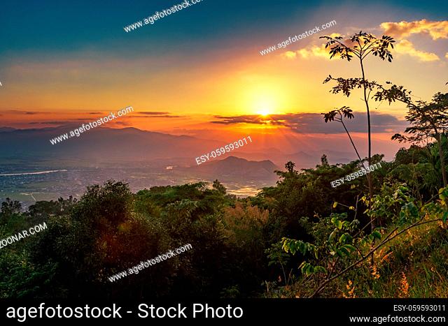 Amazing sunset view over the mountain, Vietnam
