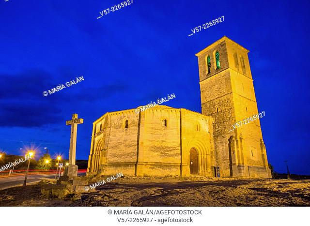 La Vera Cruz church, night view. Segovia, Castilla Leon, Spain