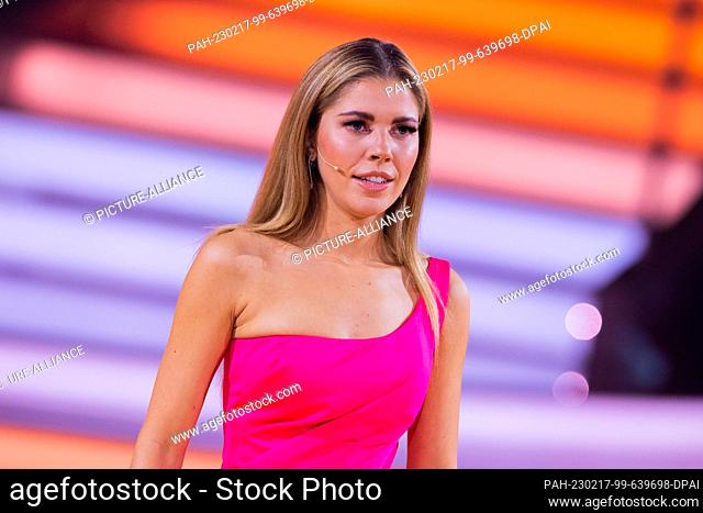 17 February 2023, North Rhine-Westphalia, Cologne: Victoria Swarovski, presenter, is on the dance floor in the RTL dance show ""Let's Dance"" at the Coloneum