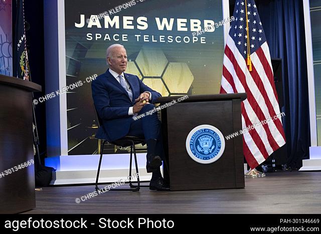 United States President Joe Biden receives a briefing from National Aeronautics and Space Administration (NASA) officials and views the first images from the...