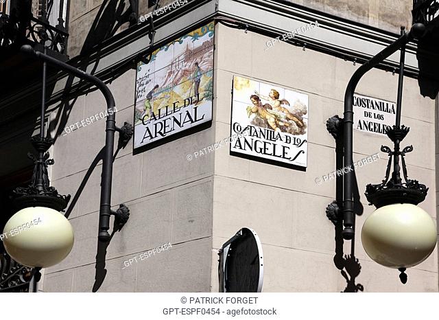 STREET SIGNS FOR THE CALLE ARENAL AND THE COSTANILLA DE LOS ANGELES, MADRID, SPAIN