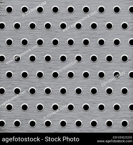 Vector illustration square background mesh pattern of holes in grey brushed metal surface