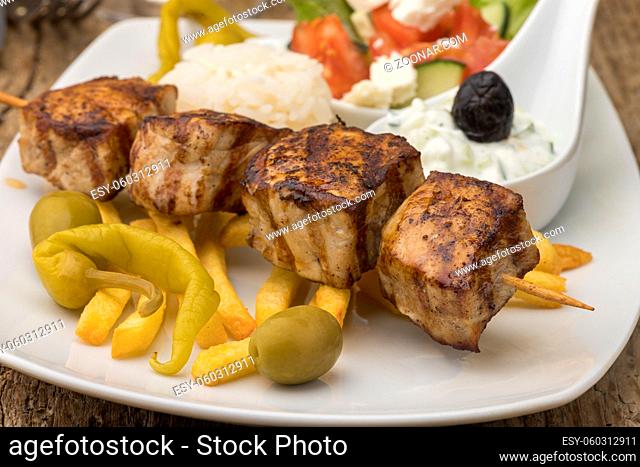 greek souvlaki meat on skewers