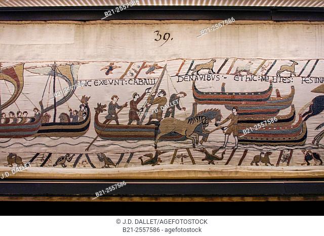 Detail of the Bayeux Tapestry (n. 39), Bayeux, Calvados, Normandy, France