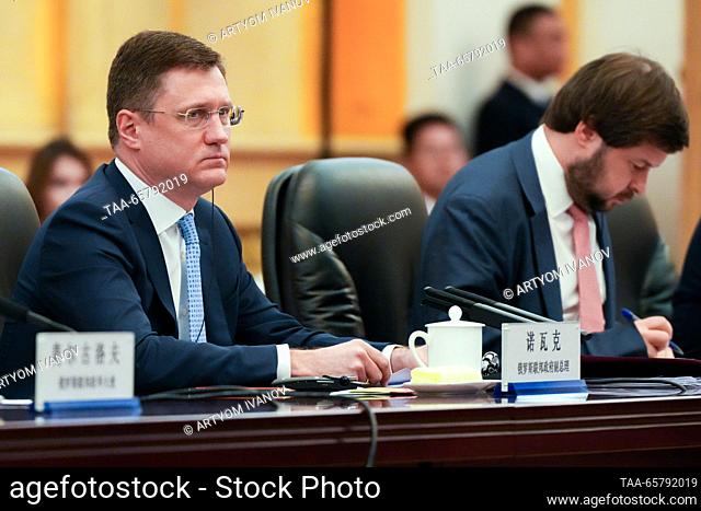 CHINA, BEIJING - DECEMBER 15, 2023: Russia's Deputy Prime Minister Alexander Novak (L) is seen during the 20th Meeting of Russian-Chinese Intergovernmental...