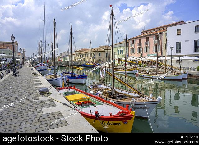Old sailing ships in the port of, Cesenatico, province of Forlì-Cesena, Italy, planned by Leonardo da Vinci, Europe