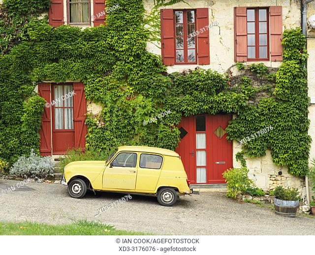 parked Renault 4, La Sauve-Majeure, Gironde Department, Nouvelle-Aquitaine, France