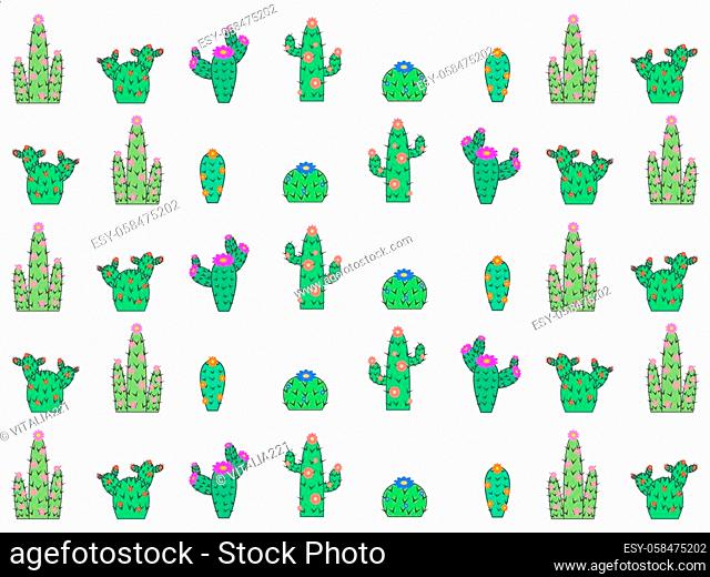 White background with different types of cactus