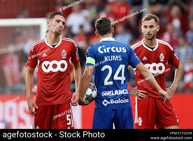 Standard's Alexandro Calut leaves the field after receiving a red card during the Belgian first division soccer match between Standard de Liege and KAA Gent