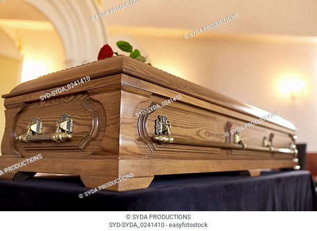 coffin at funeral in church