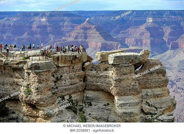 Tourists on Mather Point lookout, overlooking Isis Temple, Grand Canyon National Park, South Rim, Arizona, United States of America, USA