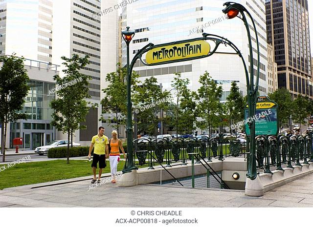Parisian Metro sign at entrance to Guimard station, Montreal, Quebec, Canada