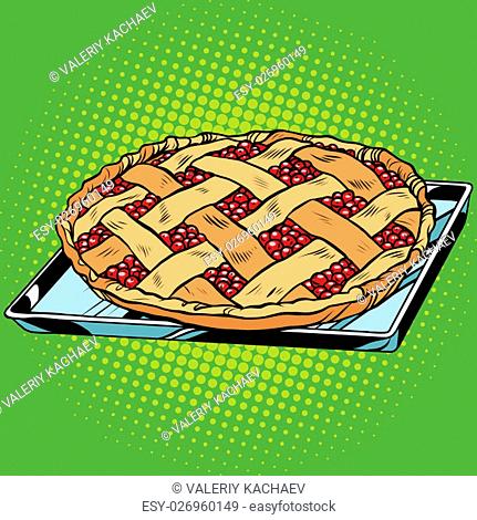 Berry pie on iron pallet, pop art retro vector illustration