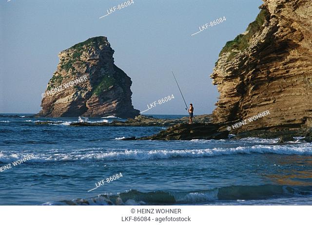 Angler, Corniche Basque, Hendaye, Basque Country, Atlantic Coast, France