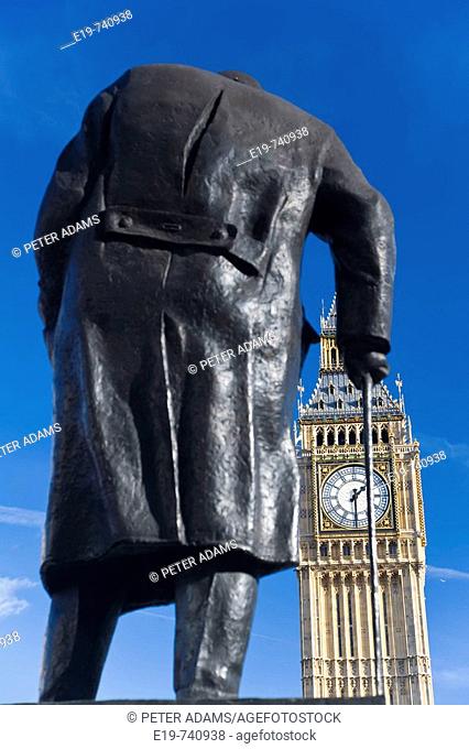 Churchill statue & Big Ben, London, UK