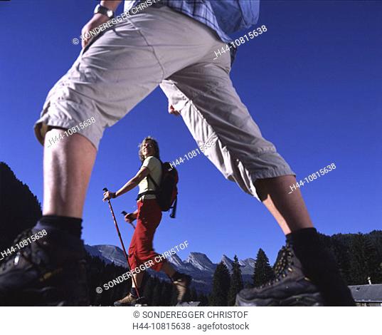Couple, legs, mountain hiking, hiking, Toggenburg, Churfirsten, canton St. Gallen, Switzerland, Europe, excursion, spa