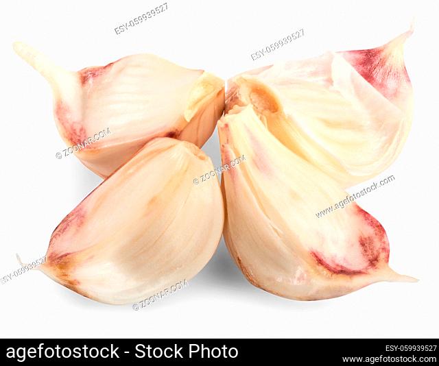 Closeup of clove of garlic over white background. Clipping Path