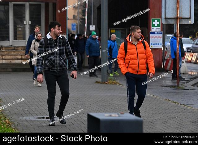 Liberty Ostrava steelworks and Tameh Czech company employees leave work after the end of the morning shift at main gate, Ostrava, Czech Republic, on December 20