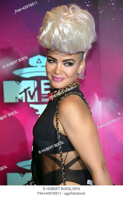Dutch singer Eva Simons poses in the press room at the MTV Europe Music Awards (EMA) 2013 held at the Ziggo Dome in Amsterdam, The Netherlands, 10 November 2013