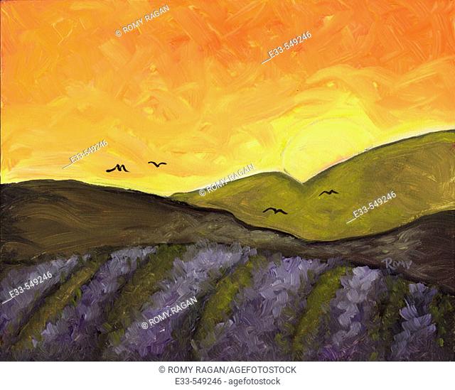 'Sunset Fields' 8 x 10' Oil on panel. 2003