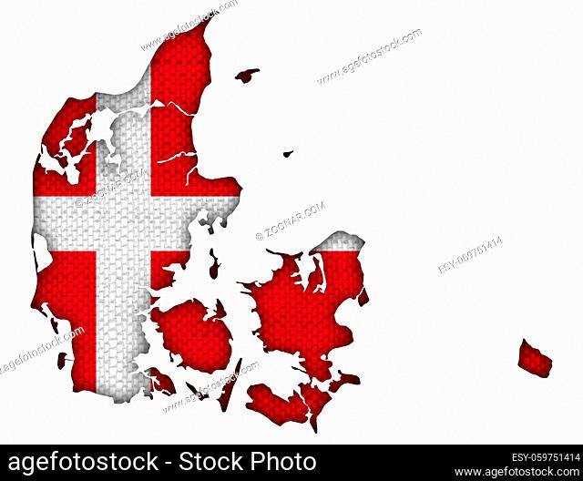 Karte und Fahne von Dänemark auf altem Leinen - Map and flag of Denmark on old linen