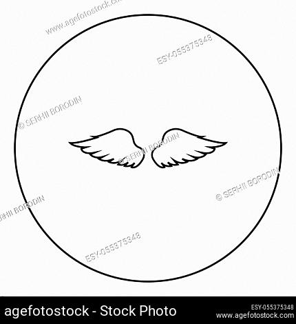 Wings of bird devil angel Pair of spread out animal part Fly concept Freedom idea icon in circle round outline black color vector illustration flat style simple...