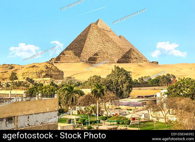 Famous egyptian pyramids and outskirts of Cairo, Giza