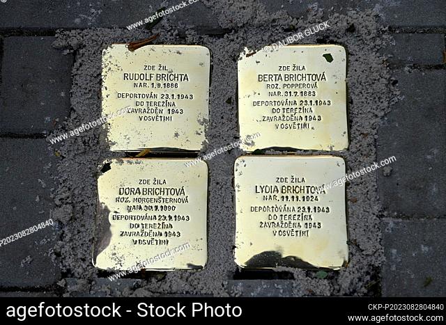 Stolpersteine ""stones of the disappeared"" are being unveiled in Holesov, Czech Republic, August 28, 2023 to commemorate local Jewish residents who perished in...