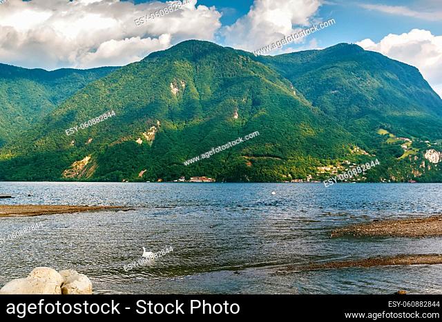 View of Lake Lugano and surrounding mountains, Switzerland