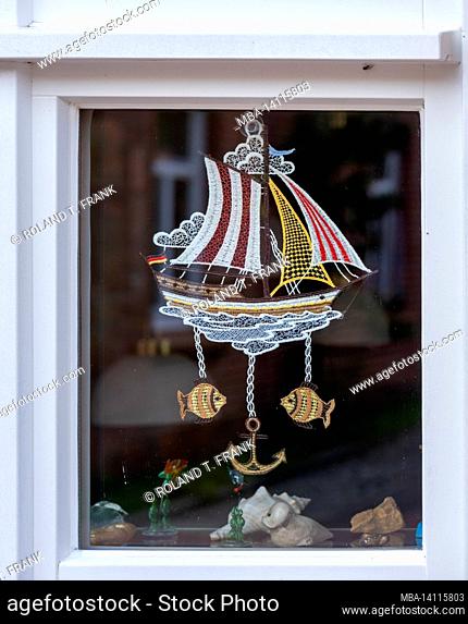 germany, lower saxony, east frisia, traditionally decorated window in ditzum