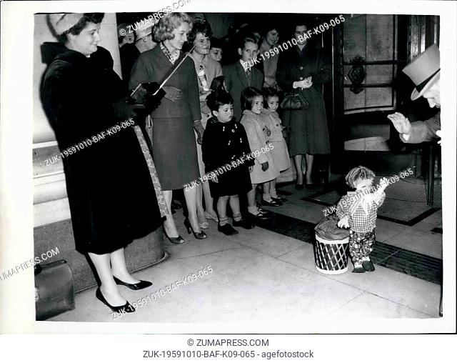 Oct. 10, 1959 - 'Rainbow' - the Radio controlled puppet visits selfridges Christmas toy fair: 'Rainbow' - the radio controlled puppet