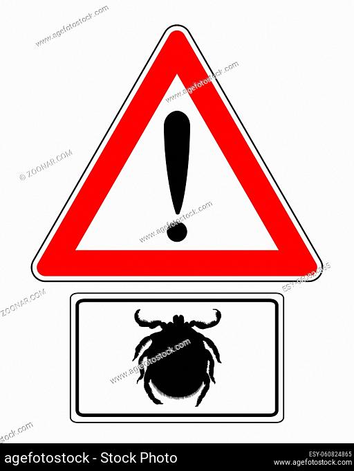 Warnschild mit Zusatzschild Zecke - Attention sign with optional label tick