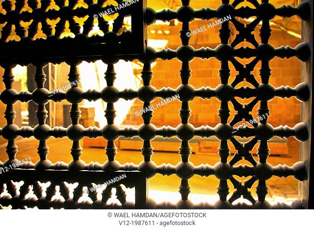 Arabic window mashrabiya at Bait el-harawi, an Arabic house, City of Cairo, Egypt